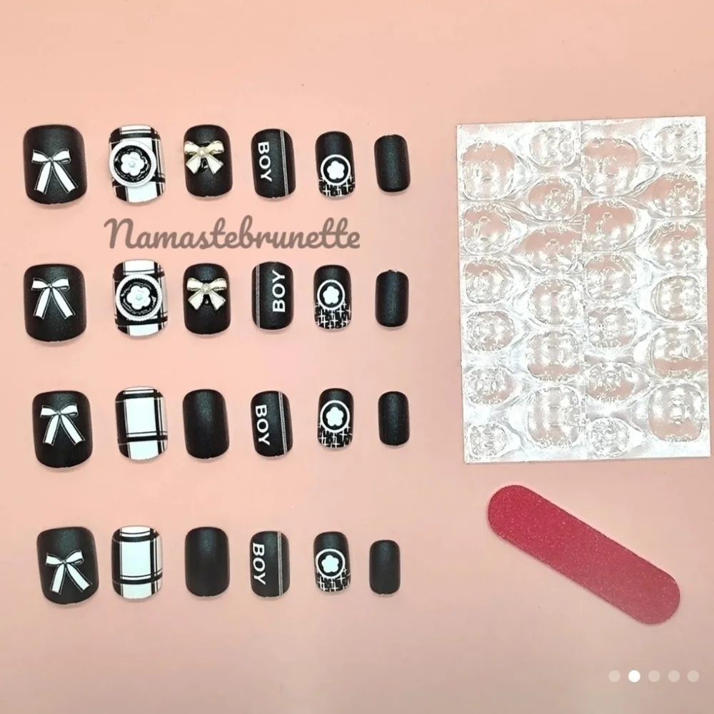 2/$16 3D Bows & Flowers Black Matte Press on Nails